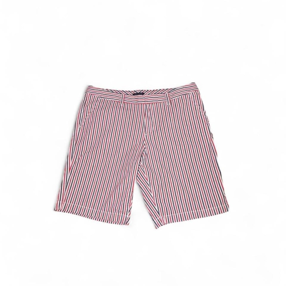 Tommy Hilfiger Womens Red White Blue Striped‎ Chino Shorts Size 12 Preppy